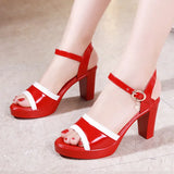 Lacquered Leather Fashionable Sandals Women's 2023 Summer New Thick-Soled Waterproof Table Color Fish Mouth High-Heeled Sandals