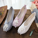 Breakj Shoes, Hanfu Shoes Lovely Girl Single Shoes Pearl Tassel Hanfu Shoes Female Ancient Style Round Head