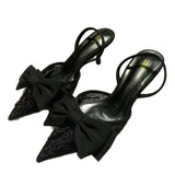 Breakj Home 2025 New Women's Shoes Low Heel High Heels High-Heeled Shoes Back Mouth Studded Single Shoes Black