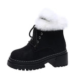Breakj Mouth Plus Velvet Short Boots Women 2025 Autumn And Winter New Large-Size Round Head Coarse And Fashion Tice Cotton