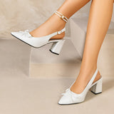 Breakj New Baot French Leather Tip Bows Coarse Heel High Heels Sexy Back Empty With Cold