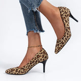 Women's Leopard Print Slip-On Stiletto Heels Non-Slip and Versatile Outdoor Shoes Thin High Heel Sexy