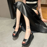 Breakj Slope Heel Sandals Women's Fashion Korean Version After The Buckle Heightening Thin Heel Fish Mouth Women's