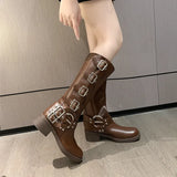 Boots Knee High Platfrom Studded Spring Summer Knight Combat Gothic Elegant Medium Heel Women's Shoes Motorcycle