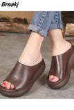 New Women's Summer Flat Slippers Slides Espadrilles High Heel Open Toe Platform Sandals Woman Beach Footwear Black