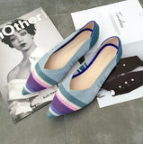 Womens Stretch knitted mixed color moccasins breathable cozy work shoes brief slip-on fashion ladies flats light driving