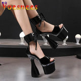 Super High Heel 17.5CM Round Heels Pole Dance Shoes Summer Modern Sexy Stripper Nightclub Ankle Strap Sandals For