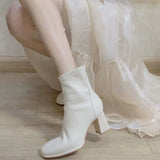 Breakj High-Heeling Short Boots 2025 Autumn And Winter New White Thin Boots Square Head Thick And French Head Martin