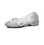 Breakj Shoes Low Heel Root Embroidered Cloth Shoes Bright Silk Quilting 2023 Summer With Fairy Gauze Skirt