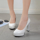 Size High Heels Spring 2023 New Single Shoes Round Head Thick With Patent Leather Waterproof Platform Sexy Thick Bottom Wedding Shoes
