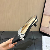 Breakj Temperament Water Drill Head Thin Heel Women's Shoes 2025 Spring New Denine Low- Heel Large-Size Single-Shoe High