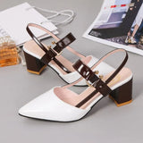 Women's Summer 2024 New Korean Version Of Baotou Tip One-Word Buckle Roman Shoes Shallow Mouth Thick Heels Large
