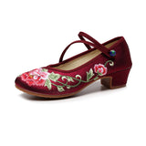 Breakj Heel Shoes Thick Heel Women's Shoes With Embroidered Cloth Shoes Cloisonne Blue Button Embroidered Peony Dance