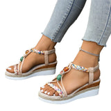 Breakj Bottom Slope Heel Sandals Women 2025 Summer New Bohemian Loose Tight Belt Fashion Casual Roman