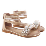 Women Elegant Comfort Sandals Ankle Wrap Bohemia Sandals Boho Shoes Summer Beach Med Heel Platform Wedge Heels Plus
