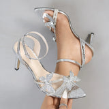 Breakj Women's Round Head Three-Dimensional Flowers Paint And Fine High Heel Sandals Women's Shoes Elegant