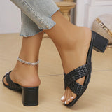 Breakj High Heels Women 2025 New Large-Size Weaving Cross With Thick Heel Square Cool
