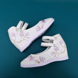 Breakj Heels, Hanfu Shoes Single Shoes Double Plate Buckle Round Head Six Cm Embroidered Cloth Shoes Women's