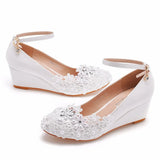 Breakj Cm Low Heel Pedicle Thin High Heel Women's Shoes Round Head Heel Single Shoes Bridal Shoes Pregnant Woman Wedding White