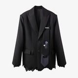 Irregular Patchwork Appliques Blazer For Women Notched Long Sleeve Black Blazers Female Fashion New Clothing