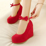 Breakj Version Of Large-Size Shoes Heel With A Shallow Mouth With Round Head Red Wedding Shoes High Heel Single Shoes Waterproof Women's
