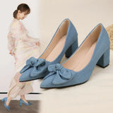 Breakj High Heels Ladies Fashion Single Shoes Coarse Heel Small Fragrant Wind New Bow Large Size Shoes