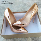 Women Shiny Gold Pointed Toe Stiletto High Heels Sexy Ladies Patent Pumps 12cm 10cm 8cm Sparkly Wedding Bridal