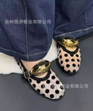 Breakj New Retro Wave Point Mary Treasure Shoes Women Round Head Flat Letter Button Mary Treasure Shoes Bao Head Single