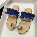 Summer New Set Toe Lace Pineapple Flat-Soled Large-Size Sandals And Slippers From Women's