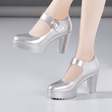 High Heel 12Cm Cheongsam Model Catwalk Shoes Women's Thick Soles Waterproof Platform Silver Round Head Stage Performance Shoes Women's Singles