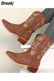 and Winter New Embroidery Cowboy Boots Women's Autumn Western Boots Retro Short Boots Women's Women's Shoes Botas