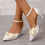 Solid Color High Heels Women's 2024 Summer New Bowtie Sexy One Word Buckle Casual Comfortable Shoes