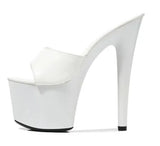 Size Female Slippers Outside PU Patent Leather Platform Super High Heels 17cm Thin Heel Solid Women's Shoes 2023 New