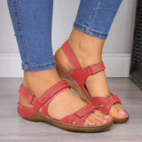 Summer Women Sandals Hook&Loop Thick Sole Women's Flat Beach Shoes Buckle Gladiator Slip-On Sandals Non-Slip Shoes