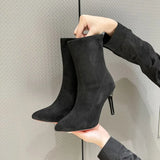 Fashion Elastic Socks Boots Women's High Heels Knitted Socks Boots Slim Women's Pointed Toe Autumn and Winter Nude