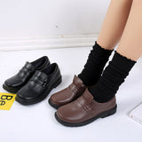 New Round-Headed Uniform Shoes College Style Lolita Black And Brown JK Women's Flat Heel Comfortable Leather