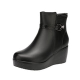 Heel Soft Leather Martin Boots 2023 Autumn And Winter New Muffin Soft Soles Mother Spring And Autumn Wear Large-Size Single