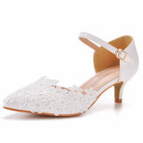 Breakj Cm Thin Heel Pointed Sandals In Low Heel Mary Jane Sandals White Lace Wedding Shoes Wedding