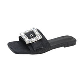 Summer Flat Slippers Square Headed Lazy Shoes Sexy Fashion Beach Slippers Female Toe
