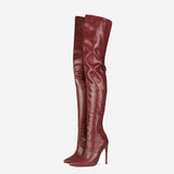 Furtado 2022 Women Over The Knee High Boots Pointed Toe Stilettos Heels Back Zipper silver burgundy Thigh High Boots 45