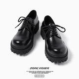 Breakj Men's Big Head Thick Sole Premium Summer Casual Leather Shoes Round Head British Port Wind Low Top Martin Boots