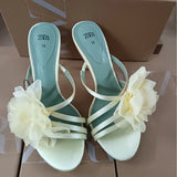 Breakj Home 2025 Summer New Black Fairy Wind Flowers Toe French Temperament High-Heeled Sandals