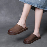 Breakj Time 99] Head-Level Cow Skin Retro Wearing Baotou Half Slippers Women's Summer Comfortable Leisure Boun