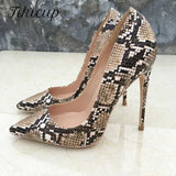 Embossed Python Pattern Women Sexy Pointy Toe Stiletto High Heels 8cm 10cm 12cm Ladies Party Club Pumps Plus Size