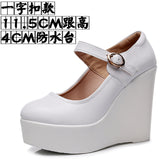 Breakj 8CM High Heel Heel Leather Shoes 3CM Thick Waterproof Table Comfortable Loose Cake Shoes Round Head Light Magic Stick Single Shoes