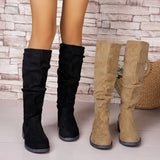 Breakj Autumn New Large Autumn Winter Folded Flat Bottom Western Cowboy Boots Long Boots Coarse And Thin