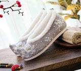 Breakj Shoes Hanfu Shoes Single Shoes / Cotton Shoes Blue Wave Ancient Costume Lotus Embroidered Cloth Shoes Girl Head