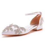 Breakj Cm Flat Heds Casual Tip Hollow Sandals Low Heeled White Bungalow Diamond Wedding Shoes Dress
