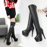 Sexy Suede Long Boots 15cm High Heel Over-the-Knee Boots Fashion Elastic Boots Thin Heel Waterproof Platform Womens
