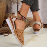 Breakj Slope Heel Sandals 2025 Summer New Bun Head Weaving A Word Buckle With Women's Sandals
